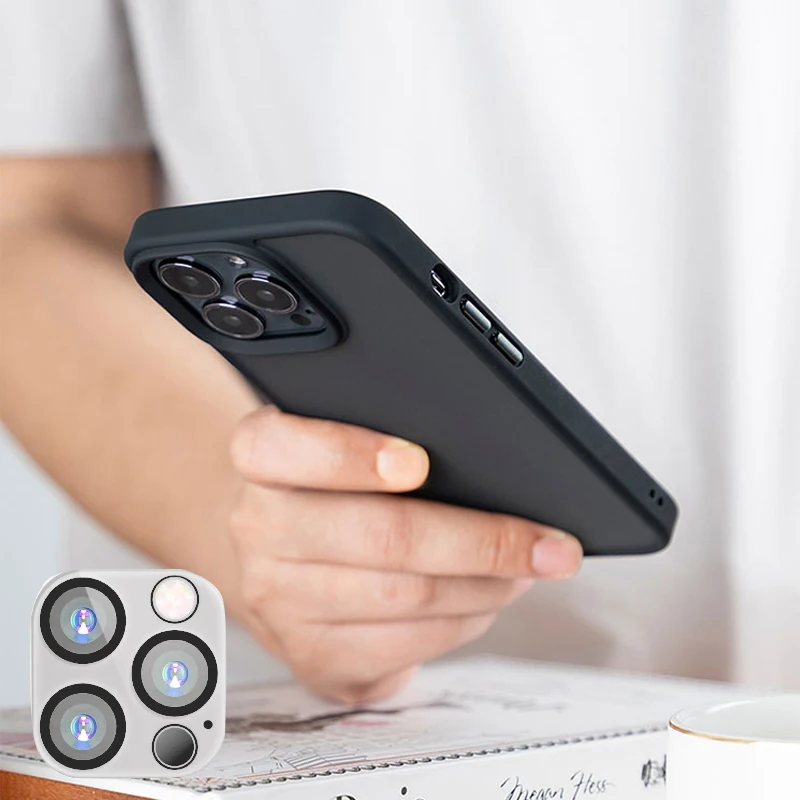 

Luxury Shockproof Armor Clear Matte Case on For iPhone 13 12 11 Mini Pro Max Metal Button Back Cover With Lens Camera Protector