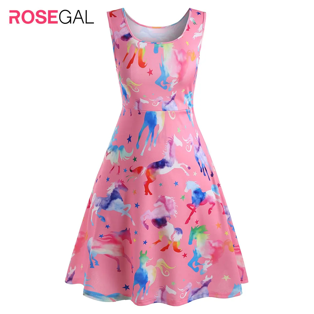 ROSEGAL 5XL Large Size Women Ombre Horse Print Dress Summer Cute Big A-Line Tank Evening Party Sexy Top Female | Женская одежда
