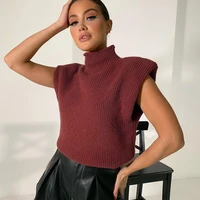 pullover women turtleneck sleeveless vest sweater 2021 black shoulder pads pullover knitted loose autumn winter casual jumper