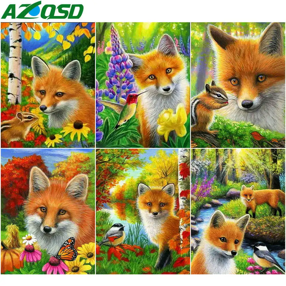 

AZQSD Алмазная картина, наборы для вышивки лисой крестом, полностью квадратная картина, стразы, алмазная вышивка, животное, ручная работа