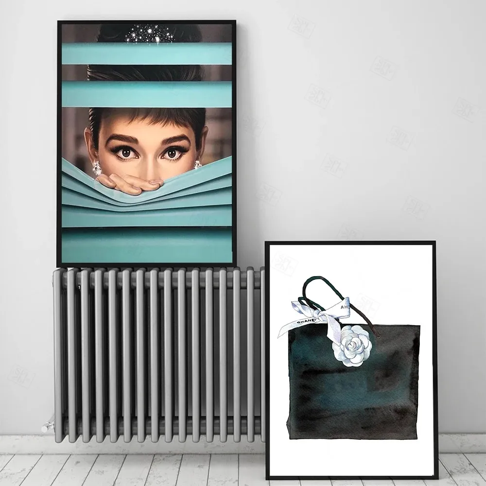 Картина на холсте Одри Хепбёрн с сумкой | Дом и сад