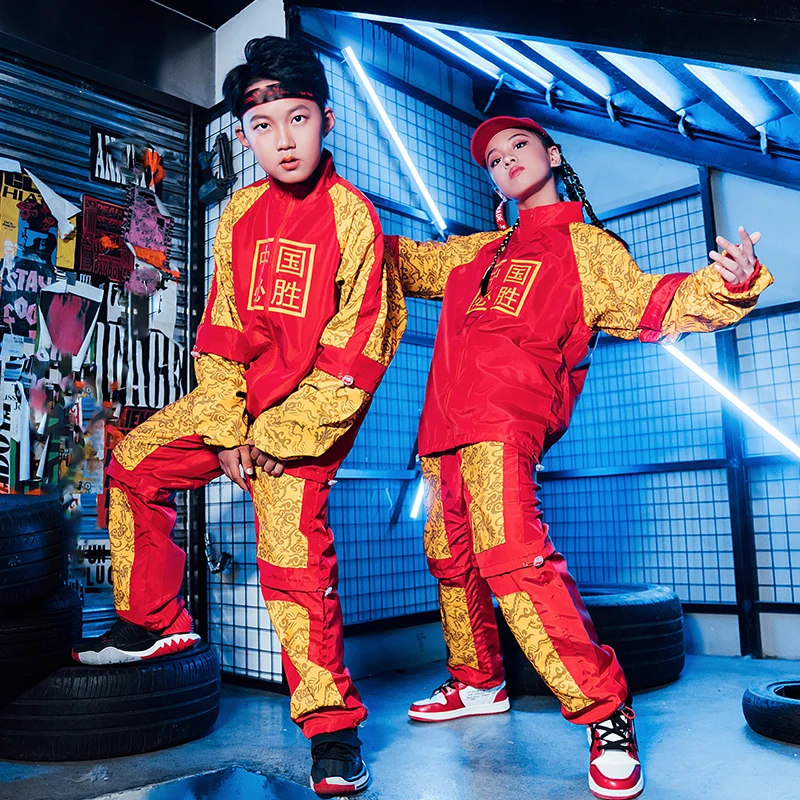 

Детская танцевальная одежда в китайском стиле в стиле хип-хоп, Детская куртка с длинным рукавом, сценическая одежда, джазовые танцевальные ...