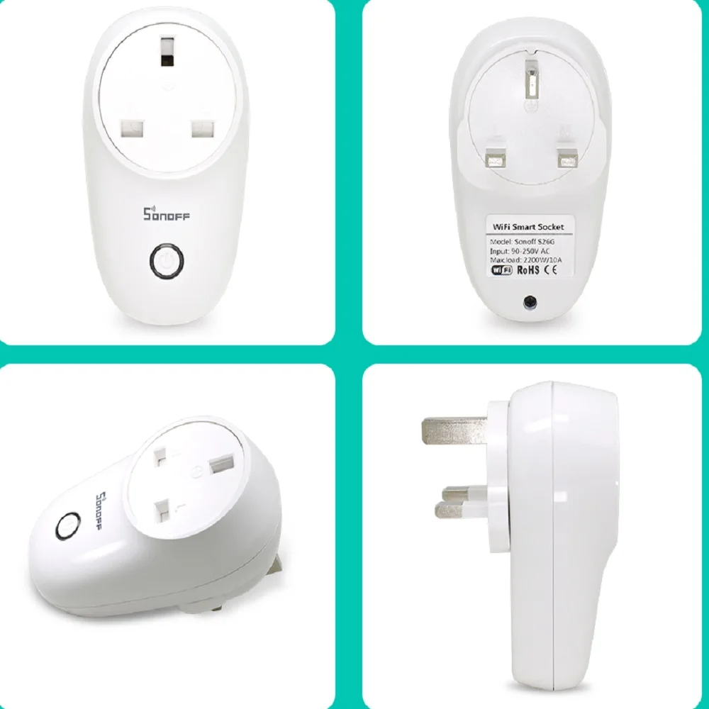 S26 UK SONOFF S26/MINI/Basic Wifi умная розетка беспроводной штекер переключатель EU-E/EU-F/UK/US/AU 220V 10A работа с Google Home Automation Alexa - Комплект: S26 UK
