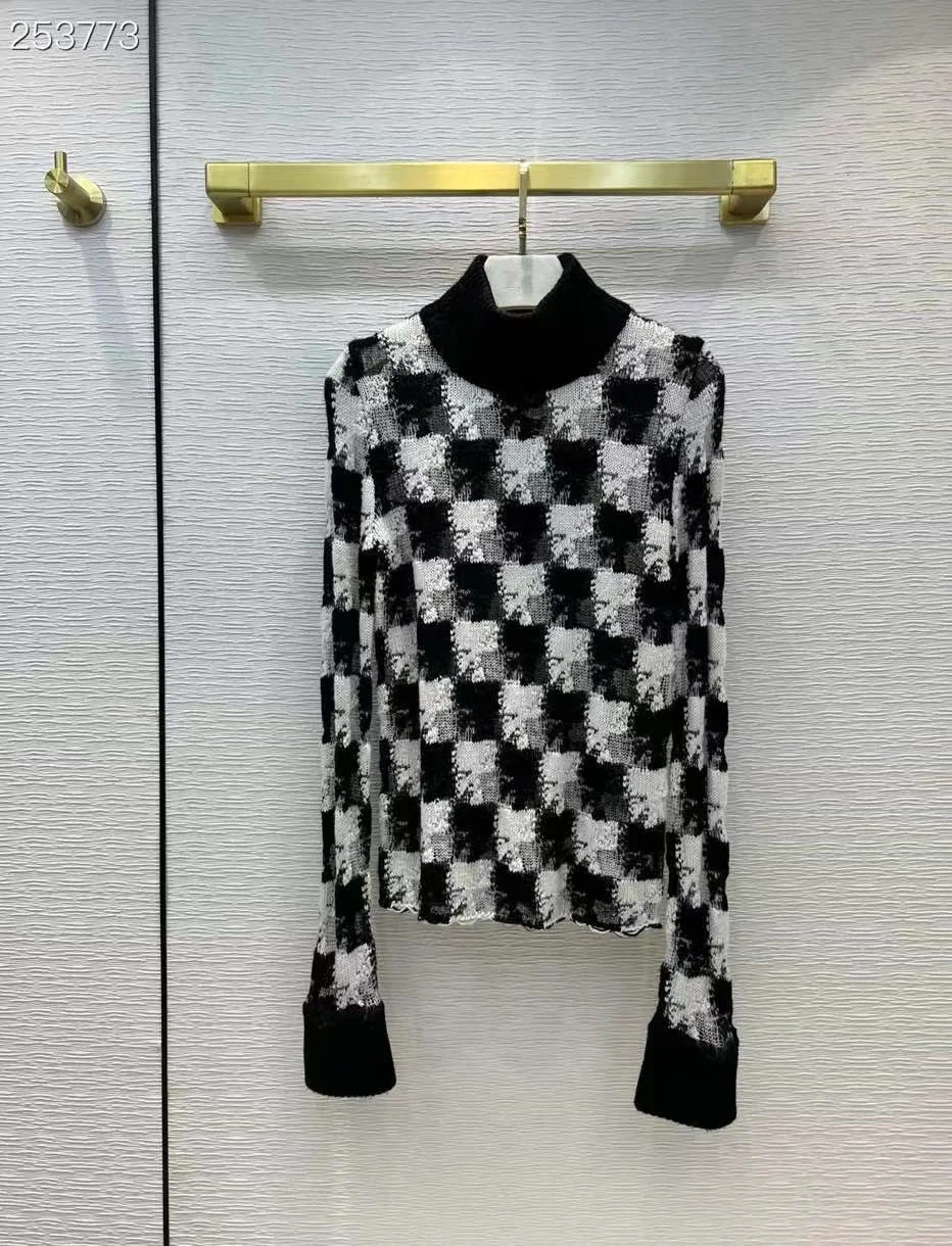 

High Quality Runway Design Sweater Women 2022 Spring Knitted Plaid Femme Color Patchwork Pullover Sweater