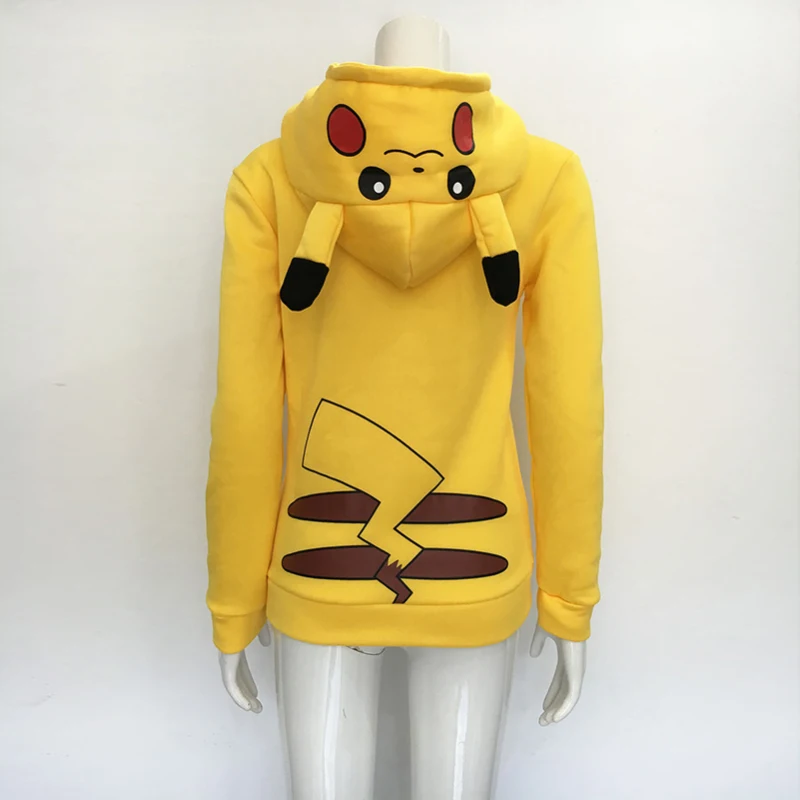 

Harajuku Kawaii Pikachu Hoodies Zip Up Women Pocket Top Yellow Anime Sweatshirt Oversized Patchwork Ears Girl Cute Y2k Clothes