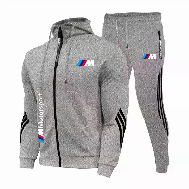 

New bmw m autumn winter men's sets with zipper hooded + pants two pieces casual tracksuit male sports clothing gym brand sweat s