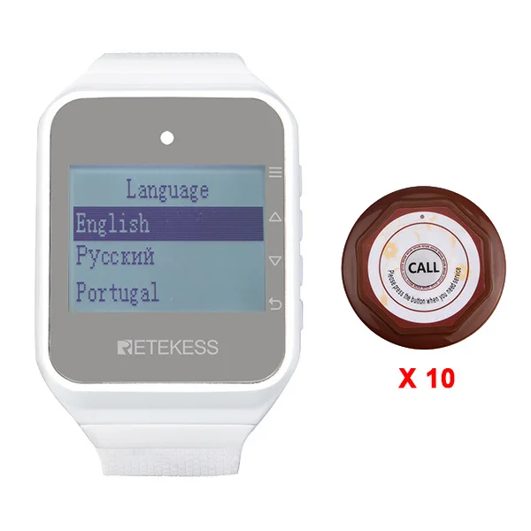 Version 1 Brown Retekess TD108 многоязычные часы приемник+ 10 шт. кнопка вызова для ресторана пейджер Беспроводная система вызова обслуживание клиентов - Цвет: Version 1 Brown