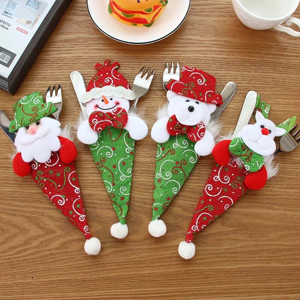 4 шт. Рождественский нож вилка сумки Санта Снеговик Олень Медведь ткань милый