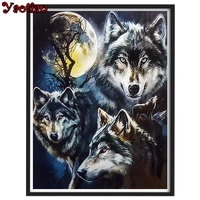 5d diy full squareround diamond painting wolf moon landscape pattern diamond embroidery animals home decor mosaic stickers