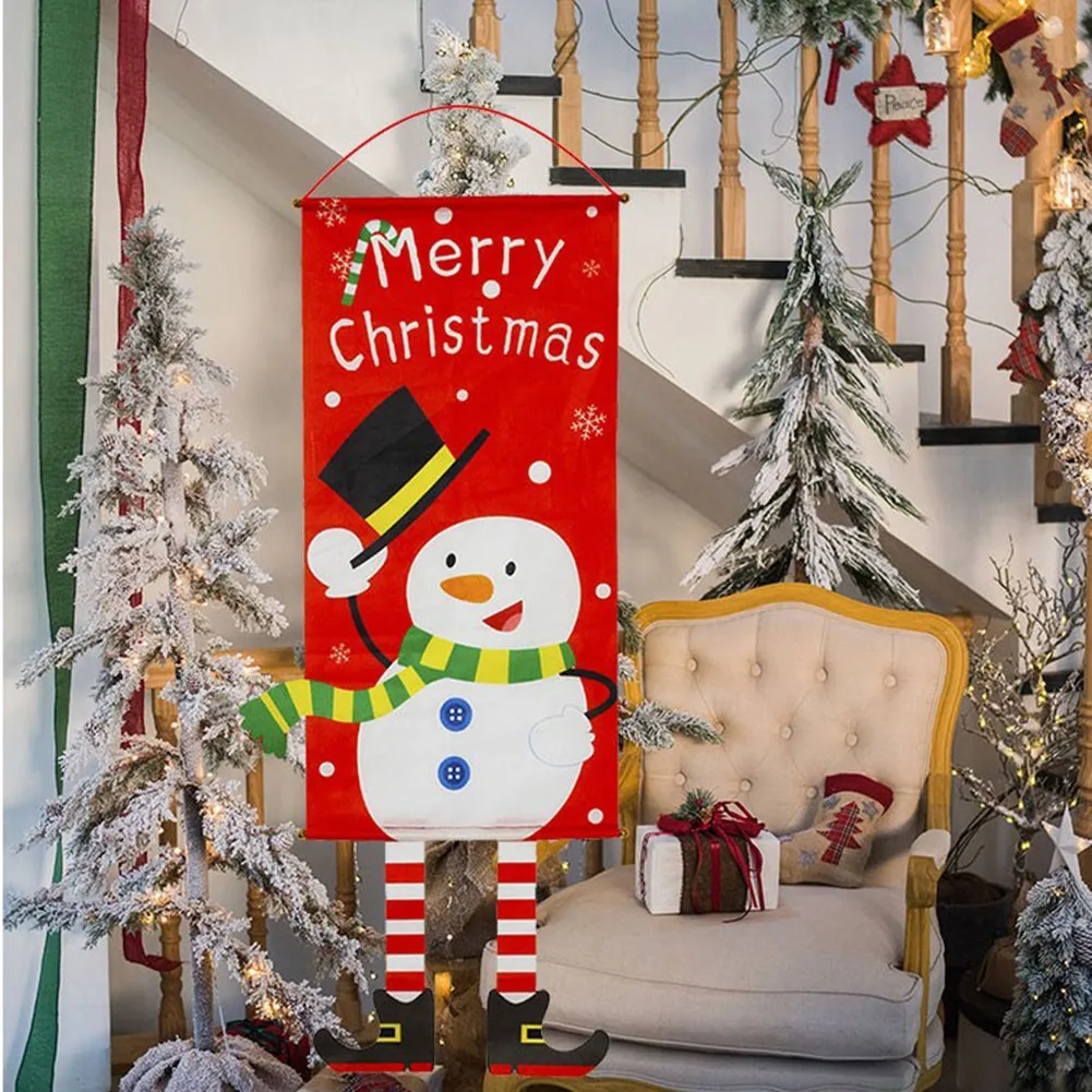 

1PC Christmas Hanging Cloth 45.3*15.8" Santa Claus/Snowman For Home Flag Hanging Wall Hanging Flag Christmas Decoration