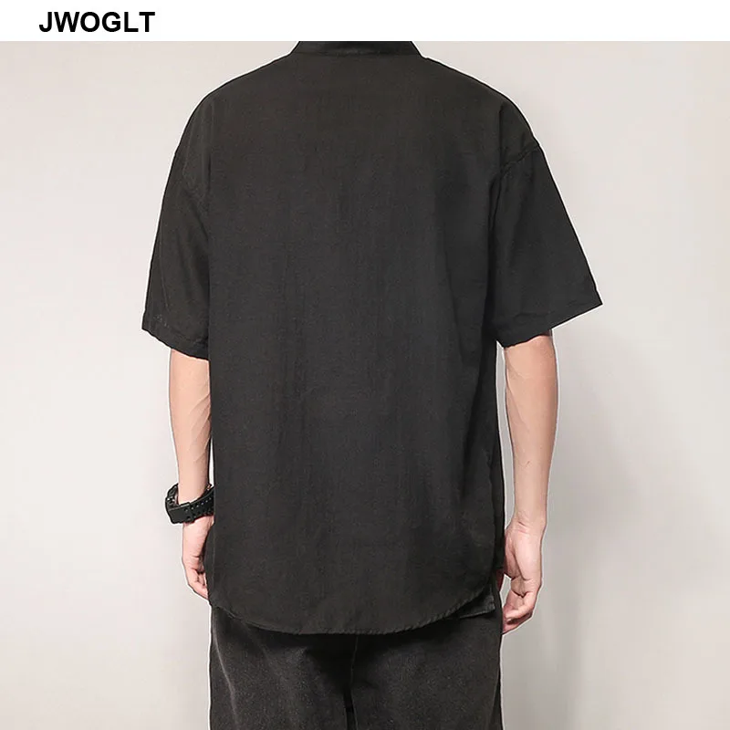 Японская мода летние рубашки повседневный короткий рукав хаки черный пуловер