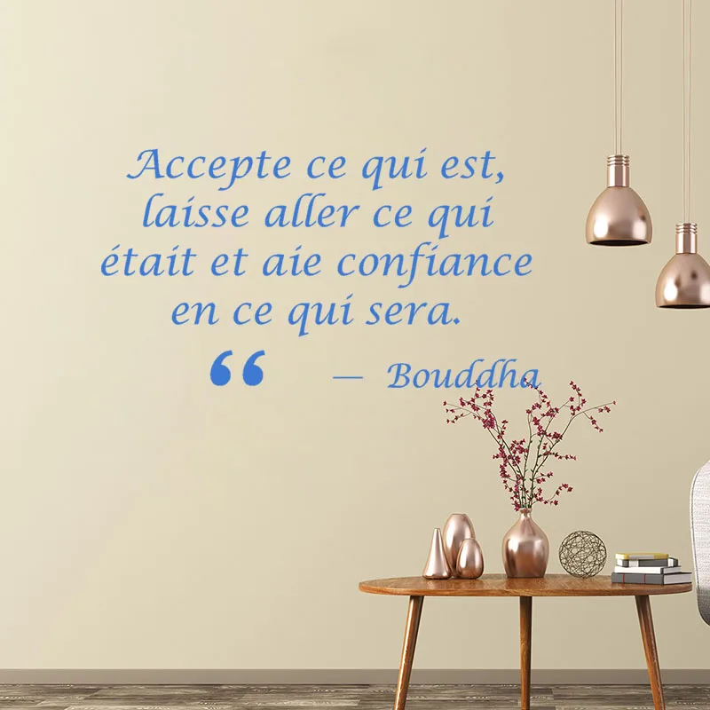 Blue Wall Stickers Citation Laisse Aller Ce Qui Etait Vinyl Wall Art Decal Living Room Home Decor Poster Buddha House Decoration - Цвет: Blue
