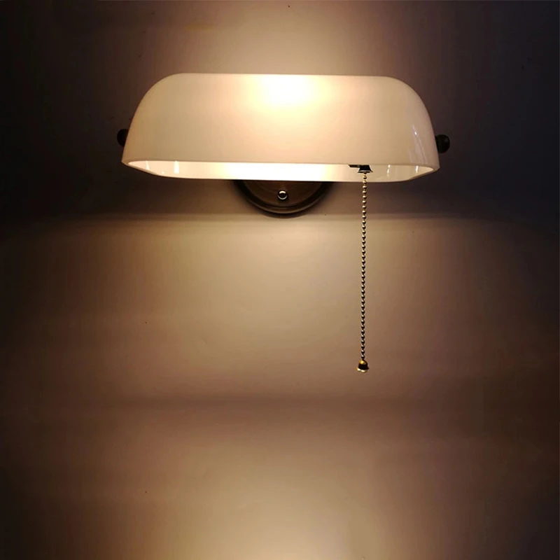 

Retro traditional green banker wall lamp classical vintage white wall light LED E27 for bedroom living room corridor hotel store