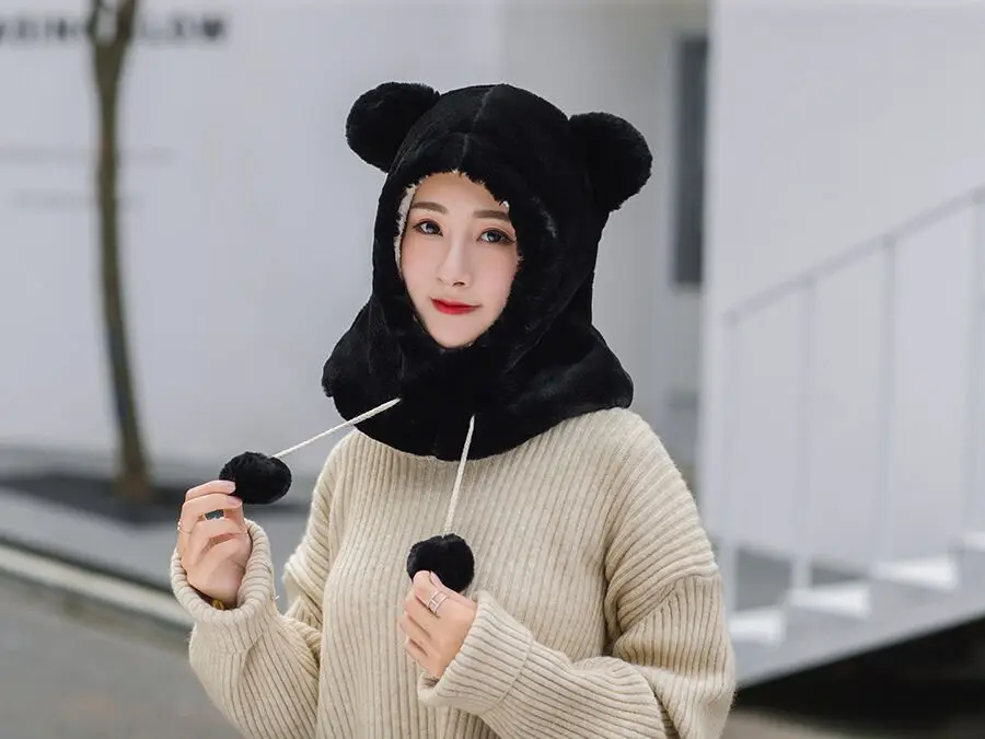 PLOERMIN новые милые Мультяшные уши Skullies Beanies кроличий мех вязаные шапки зимние толстые теплые мягкие Твердые крышки Зимние женские шапки