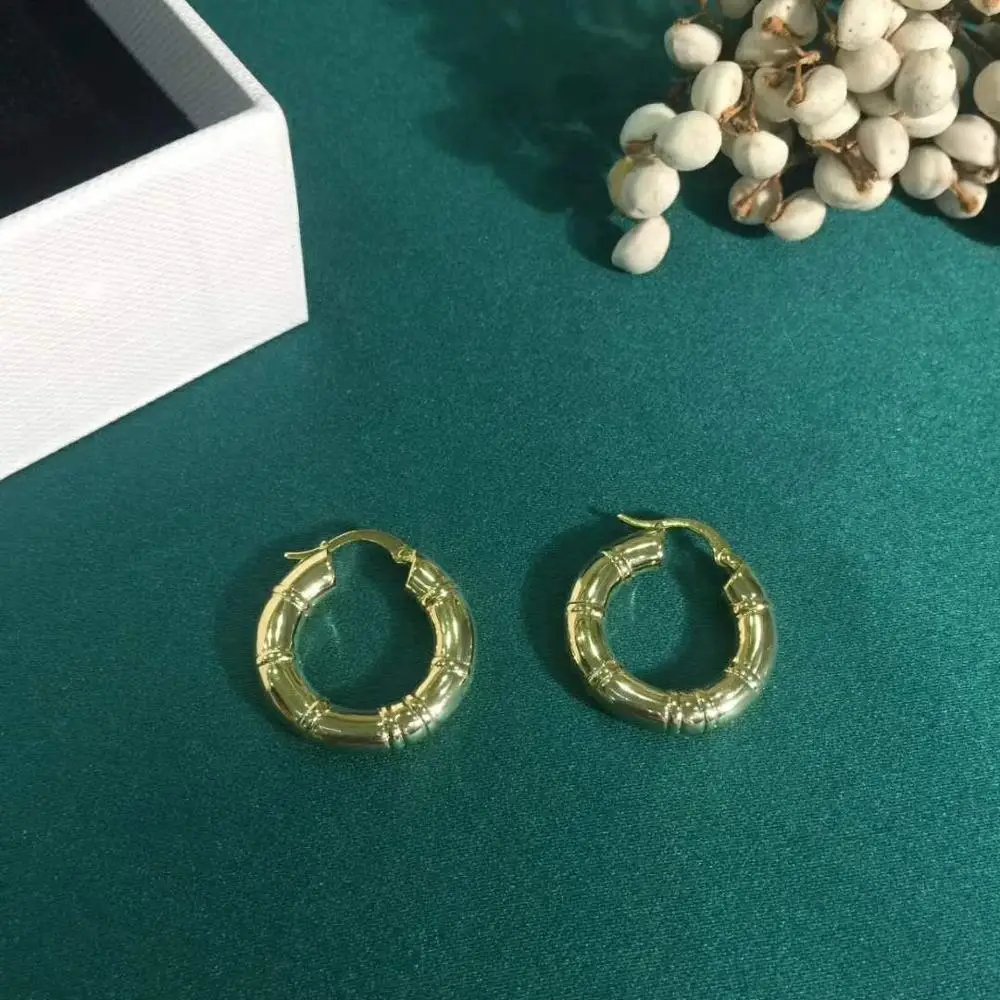 18K позолоченные круглые серьги-кольца с бамбуковым крестом S925 серьги-гвоздики