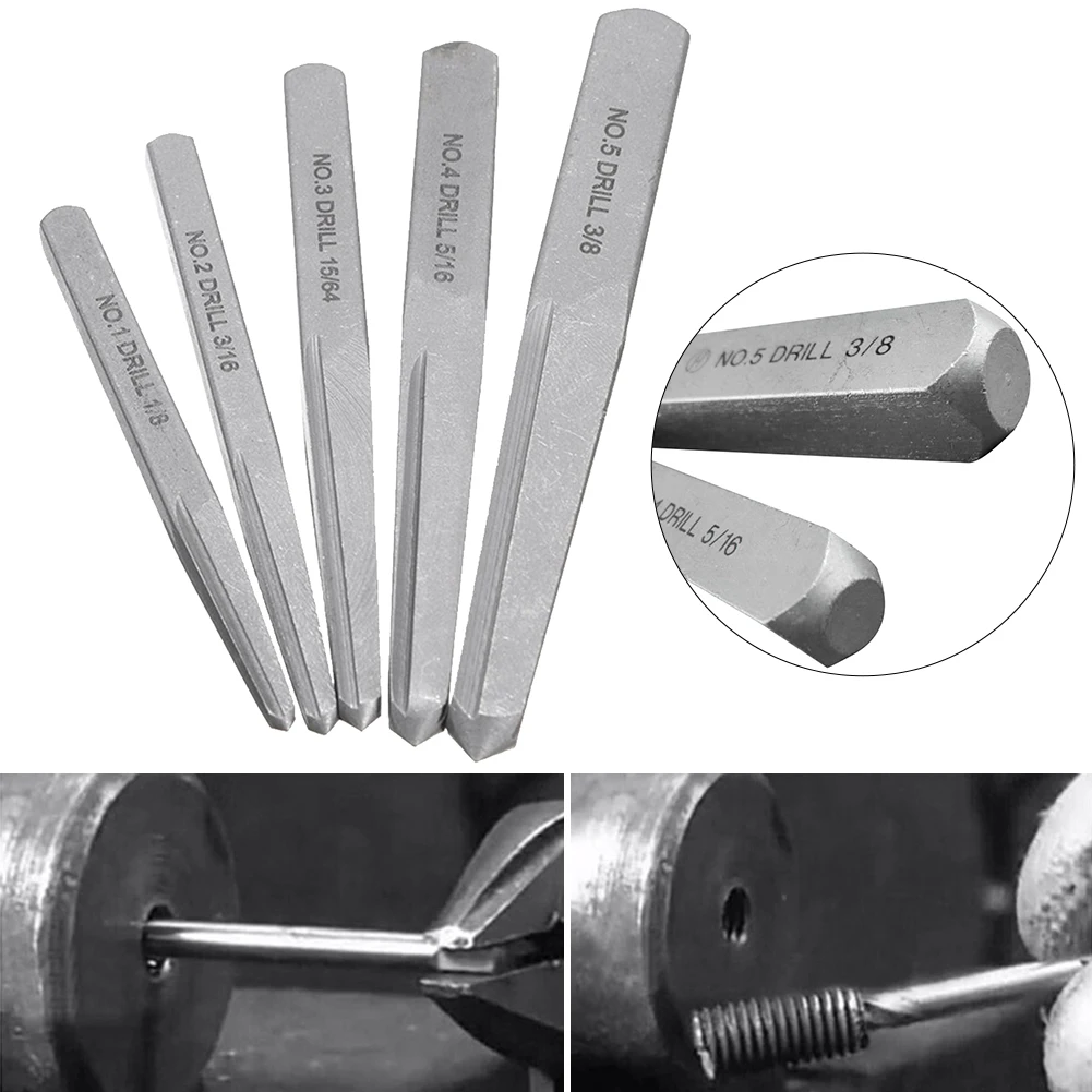 

5pcs Screw Extractor Set Damaged Guide Stud Broken Bolt Carpenter Stripping Assorted Drill Bits Steel Removal Tool Handymen