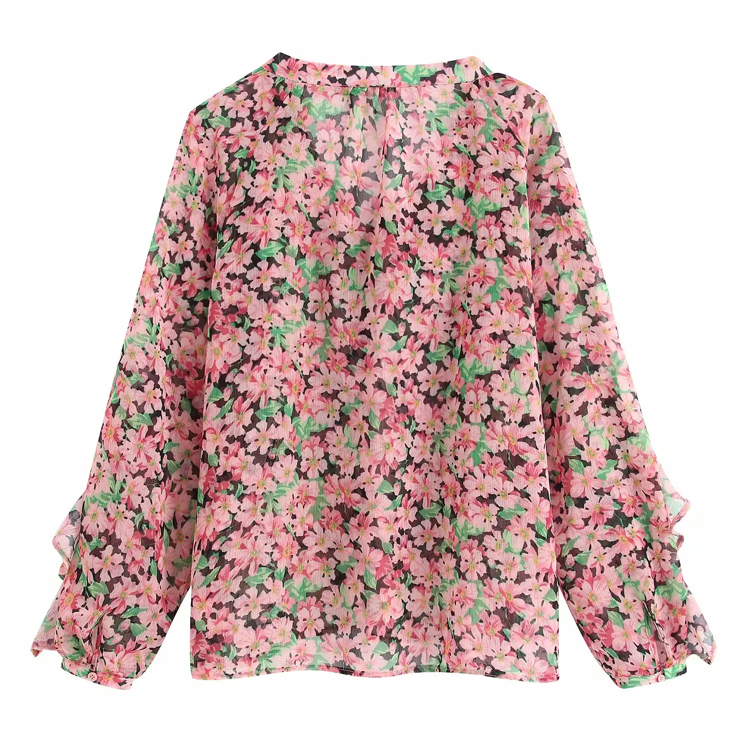 Женская блузка с v-образным вырезом Повседневная Блузка принтом и оборками