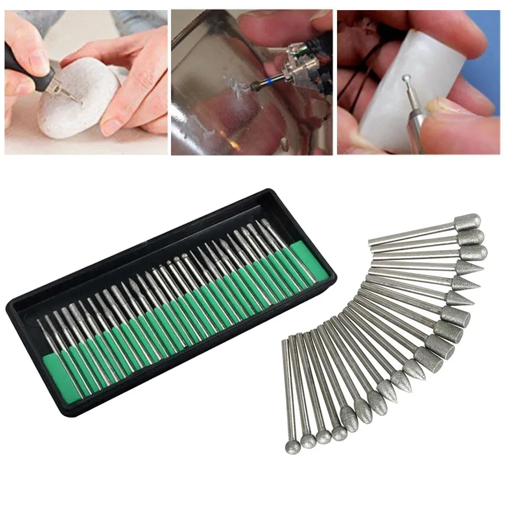 

30Pcs+20pcs Diamond Grinding Burrs 3mm Shank Bur Burr Diamond Drill Bit