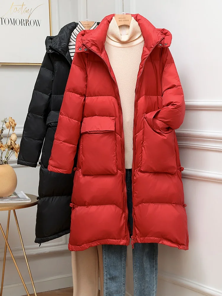 

Fitaylor New Winter Women Jacket 90% White Duck Down Coat Zipper Warm Snow out wear Long sleeve Hooded Loose Casual Jacket