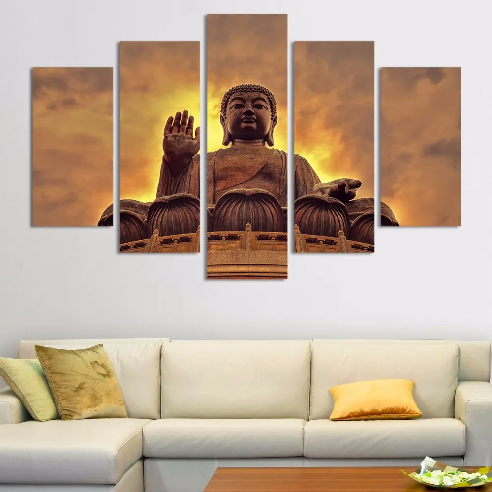 Современная живопись на холсте модульная печатная 5 панель Будда закат HD плакаты