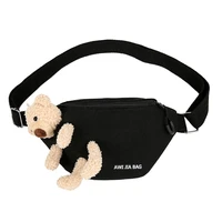 lxfzq waist bag canvas ladies belt bag cartoon cute fanny pack shoulder messenger bag bear doll decoration chest bag banano