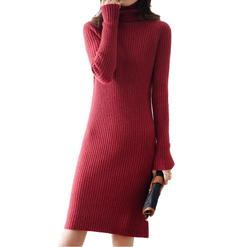 

woman winter 100% Cashmere sweaters autumn knitted Pullovers dresses High Quality Warm Female jumper Turtleneck clothing