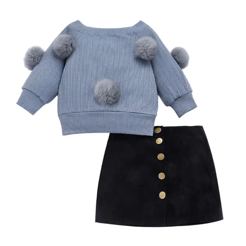 Детский трикотажный топ с пуговицами и мини юбка|Комплекты одежды для девочек| |