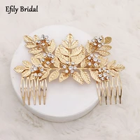 gold color leaf crystal wedding hair comb pin rhinestone bridal hair accessories for women bride headpiece party bridesmaid gift