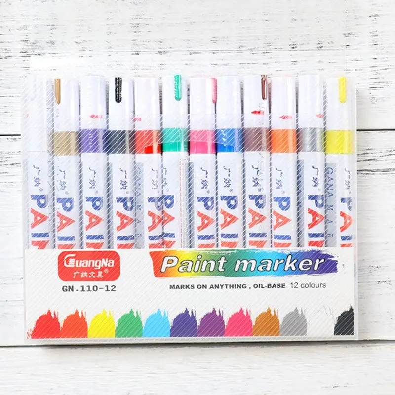 

12pcs/lot colorful Waterproof pen Car Tyre Tire Metal Permanent Paint markers Graffiti Oily Marker Pen stationery office
