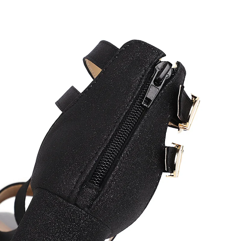 

Lart.bv Sandal girl high-heeled New women's sandals in summer 2021 Sequins zipper Thick heel fashion Matching skirt shoes