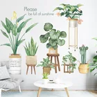 Зеленые комнатные растения 158*92 см, настенные наклейки для гостиной, спальни, дивана, телевизора, фоновый Декор на стену, художественное украшение для дома, художественные фрески