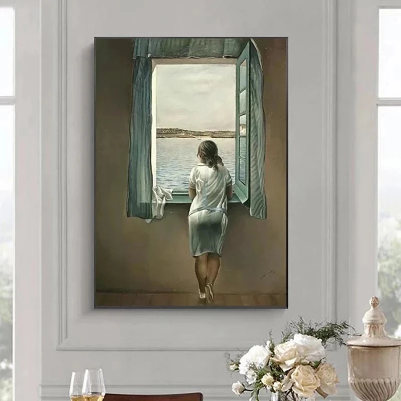 

The Woman At The Window Canvas Painting Salvador Dali Poster and Print Wall Art Pictures for Living Room Wall Decoration Cuadros
