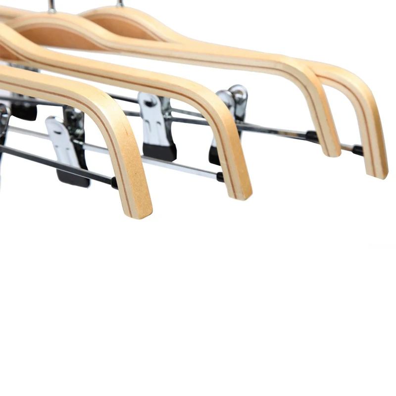 

10 Pack Solid Finish Wooden Trousers/Skirt Hangers with Anti-Rust Clips Coat Clothes Hangers