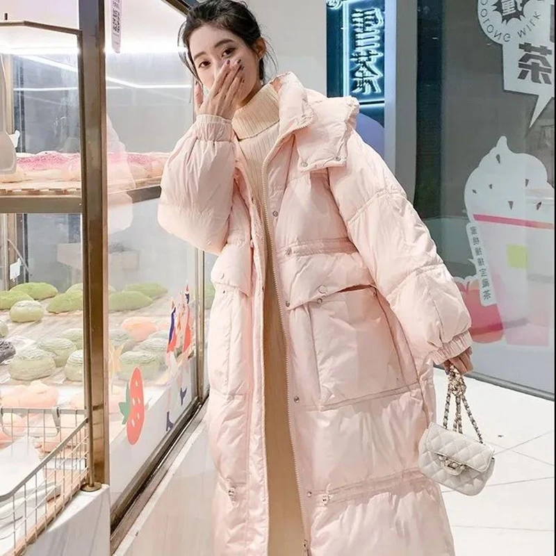 Long Parkas Women Korean Fashion Full Sleeve Loose Hooded Coat Women 2021 Winter Solid Warm Cotton Padded Jacket Female CX2413