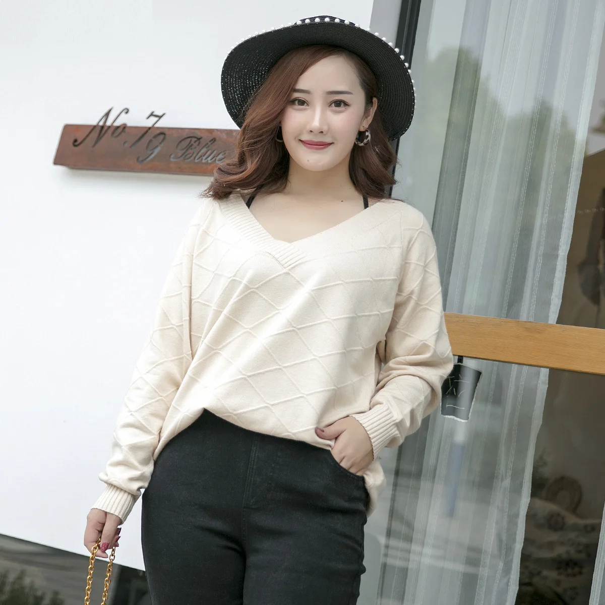 Осенне-зимние свитера для женщин Свободный вязаный свитер с v-образным вырезом