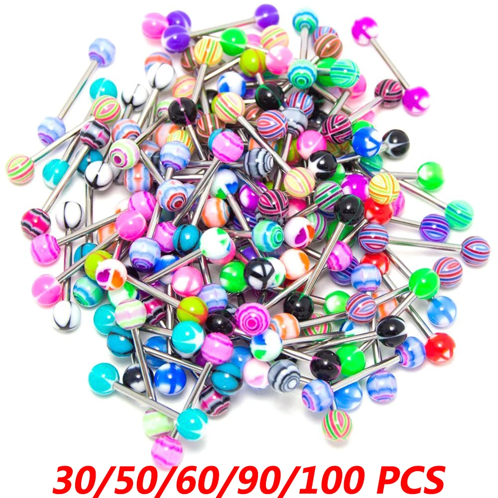 30/50/60/90/100 шт./лот оптовая продажа 14 г кольца для языка штанга разноцветные
