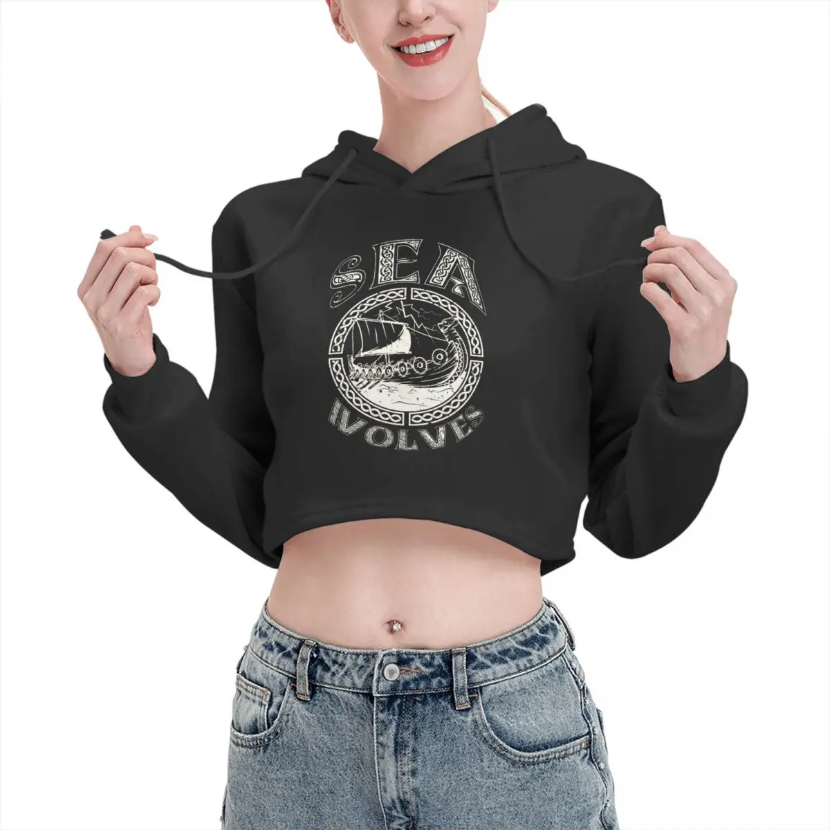 

Open navel Cat Ear Hoodie Sweater Viking Sea Wolves Vikings With hood Sarcastic beautiful Print R339 Hoodie