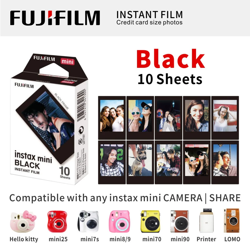 Black 10 Sheet ЖК-дисплея с подсветкой FUJIFILM FUJI INSTAX MINI 9 пленка глянцевая фотобумага в 1 пакет для SP1 SP2 70 7cs 8 25 90 50 Lomo - Цвет: Black 10 Sheet