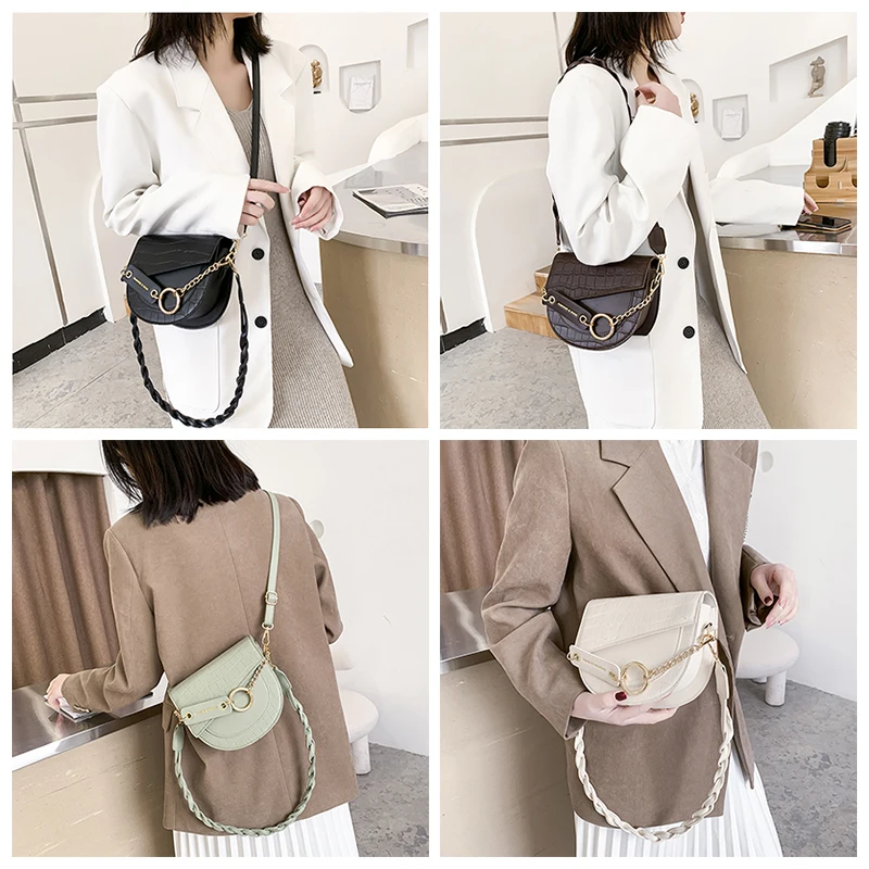 

Crossbody Bags For Women 2021 Luxury Brand Crocodile Semicircle Saddle Bags Leather Handbags Bags Designer Ladies Shoulder Bags