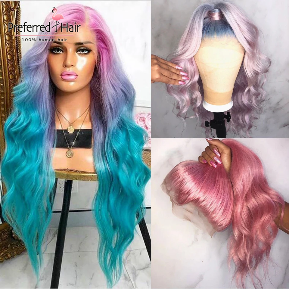 Предпочтительный бразильский парик Remy полный кружевной розового цвета