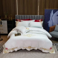 chic vintage gold embroidery duvet cover set high end soft 600tc egyptian cotton white red bedding set bed sheet 2 pillow shams