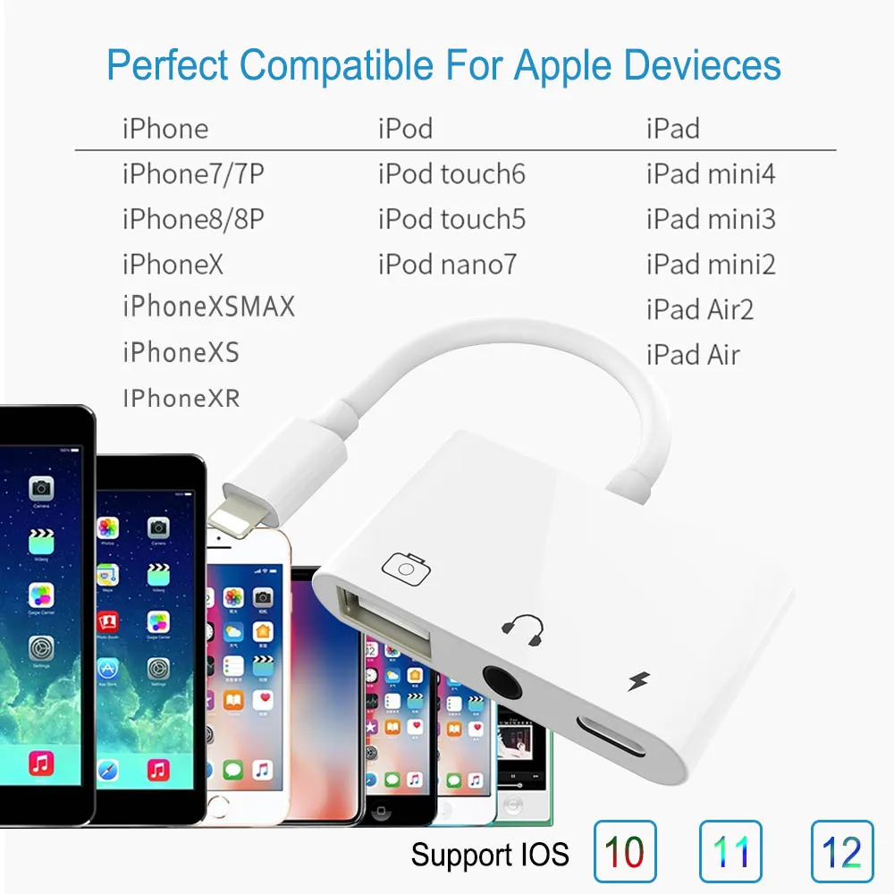 Адаптер OTG для Lightning/USB 3 картридер с разъемом наушников 5 мм комплекты