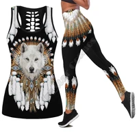 white wolf 3d all over printed legging tank top suit sexy yoga fitness soft legging summer women for girl 01