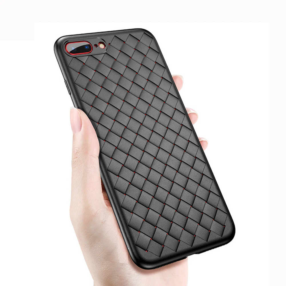 Чехол для iphone X 10 8 Plus мягкий силиконовый черный чехол из кожи с переплетением 6 6S