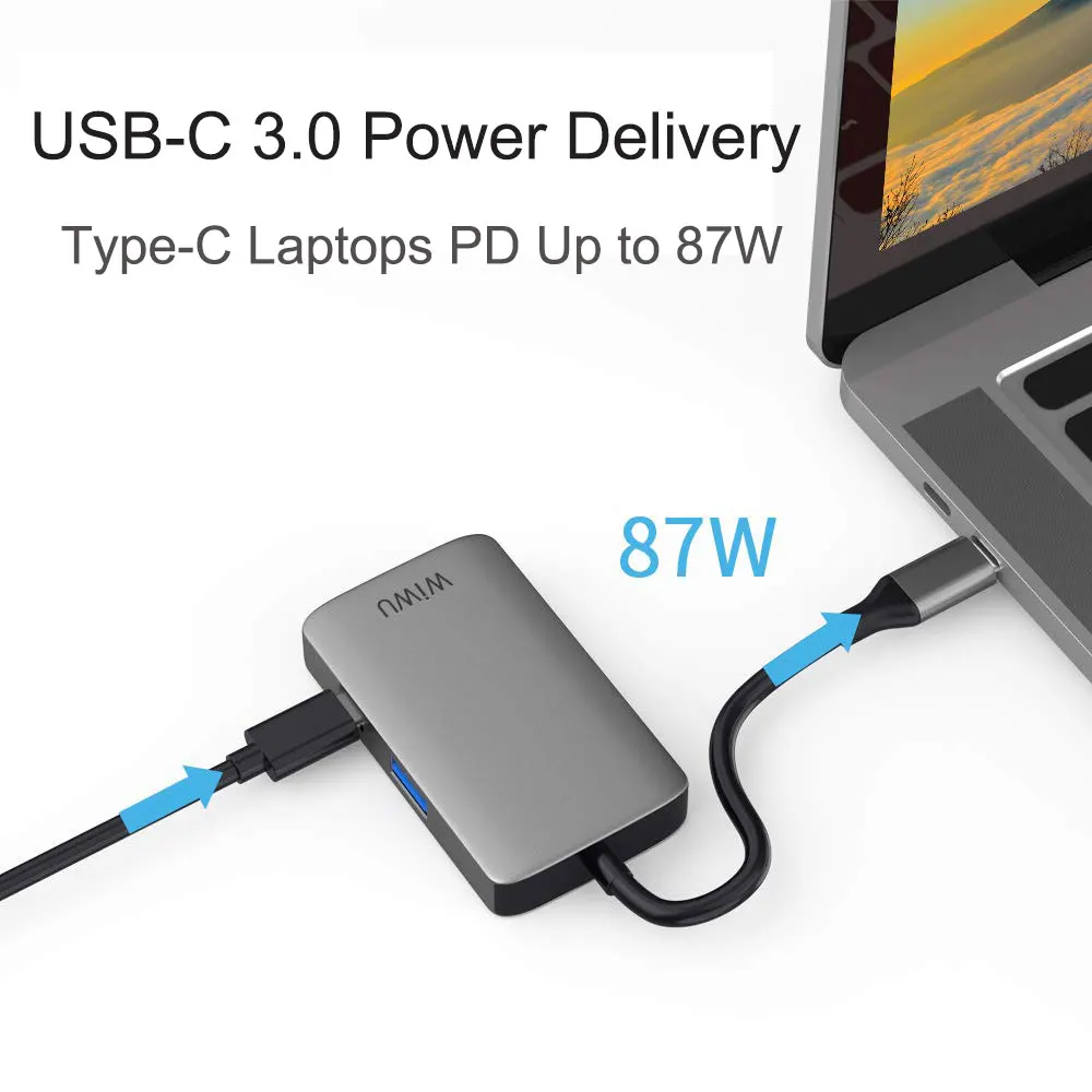 Usb концентратор WIWU 5 в 1 мульти порты VGA HDMI адаптер для MacBook Pro Type C 3 мм аудио USB