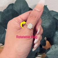 cute daisy rings for women gold plated enamel animal fidget spinner ring rotate anti stress anxiety ring jewelry gifts