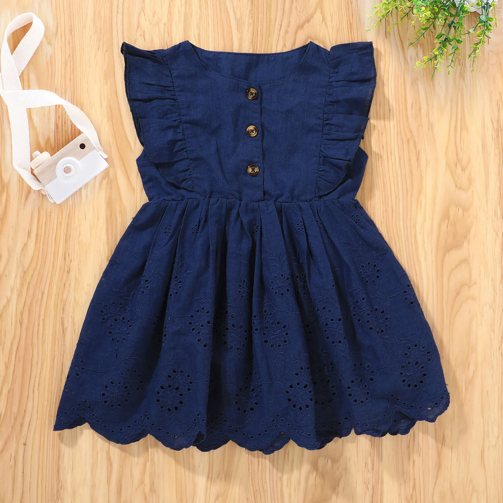 

Baby Summer Sundress, Solid Color Sleeveless Flounce Jumper Skirt with Buttons for Toddler Girls, Children Casual Dresses