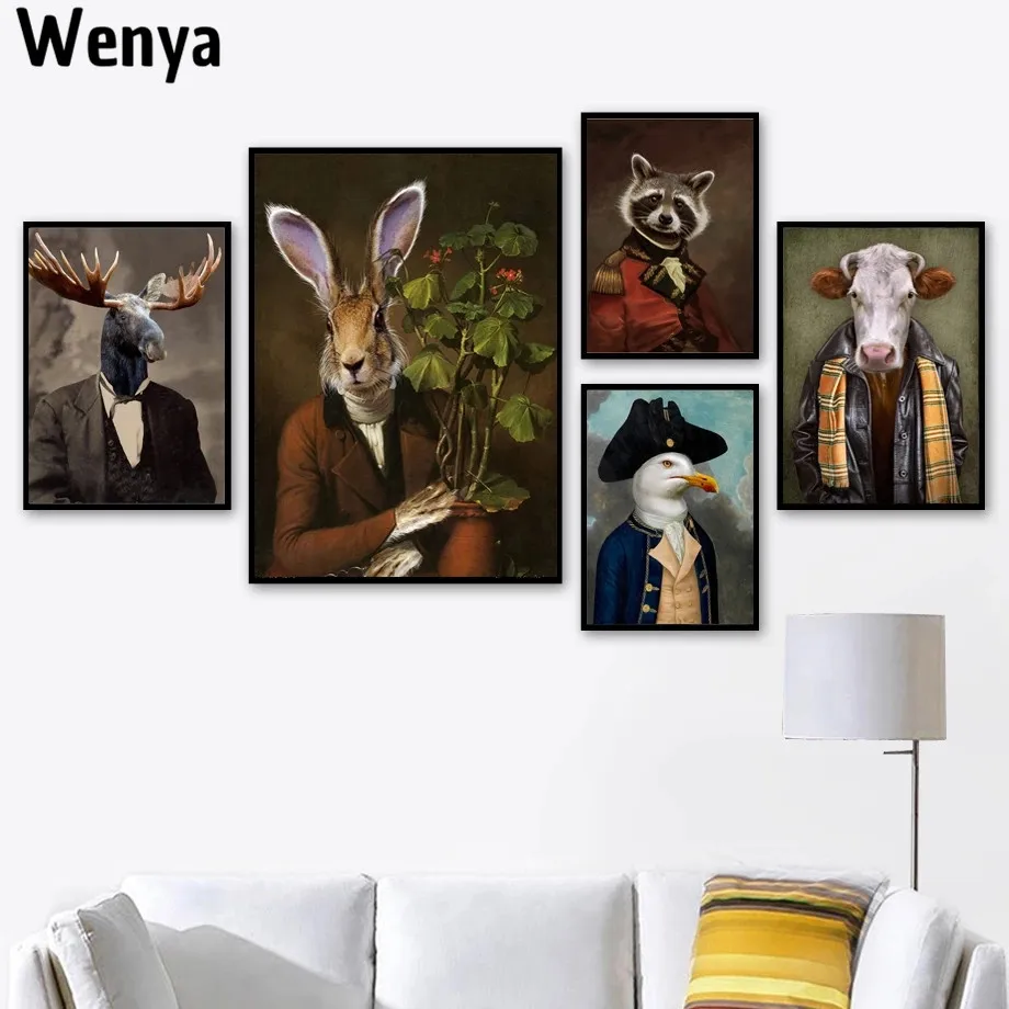 

Animals Cat Dog Rabbit Portrait Nordic Poster Wall Pictures For Living Room Posters Wall Art Canvas Painting Picture Unframed