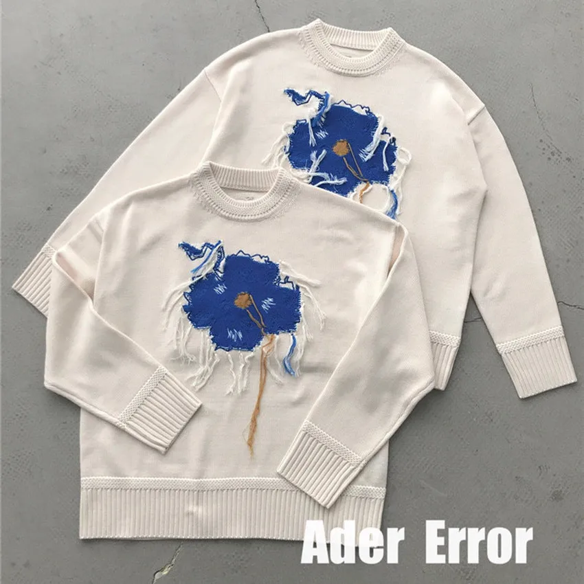 

Blue Flower Embroidery Jacquard Tassel Ader Error Sweaters Women Men Woolen Apricot Adererror Knitted Pullovers