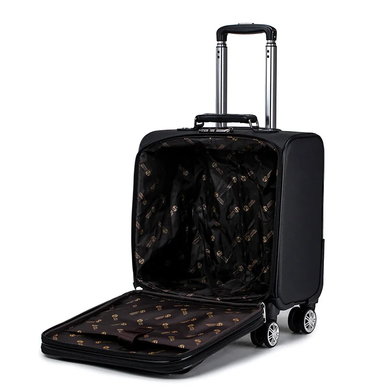 New 18 Inches Mini Student Suitcase PU Leather Carry-On Universal Wheel Boarding Luggage Password Travel Business for Men Women